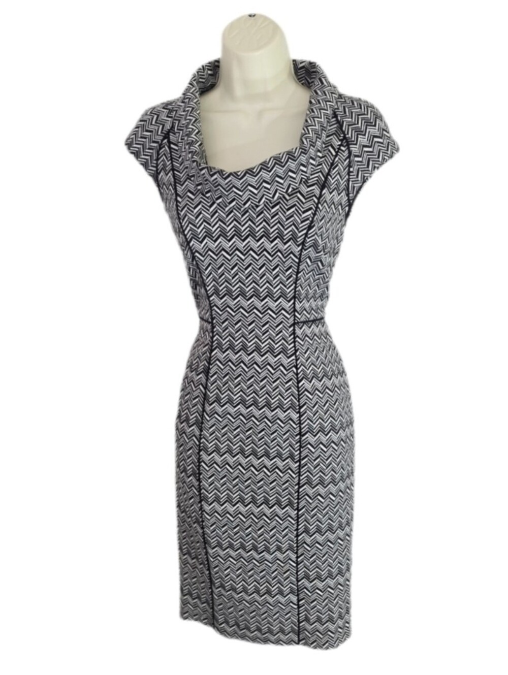 White House Black Market Herringbone Print Cowl Neck Black Size 2